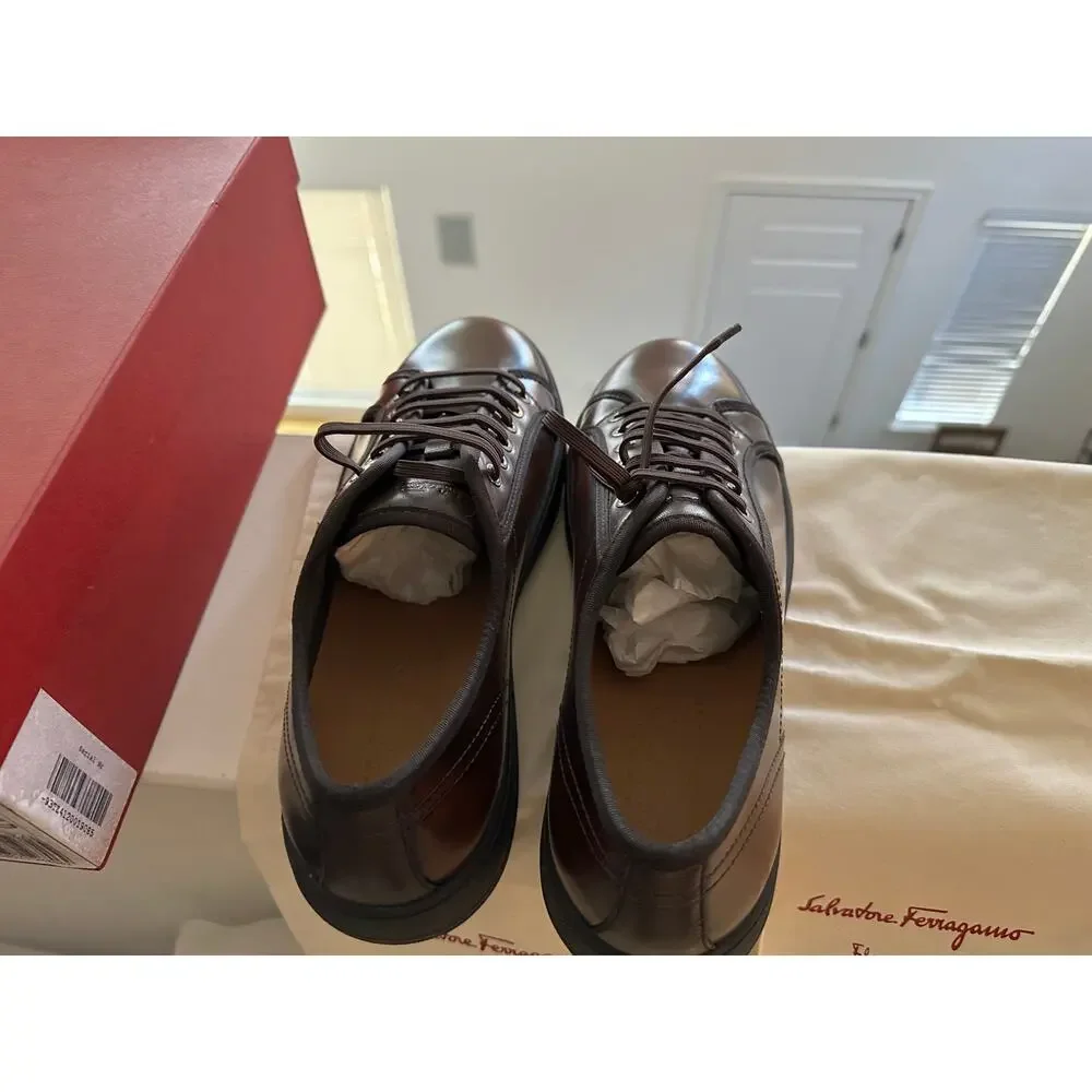 NWT Salvatore Ferragamo Men's Fulton Brown Leather Sneakers